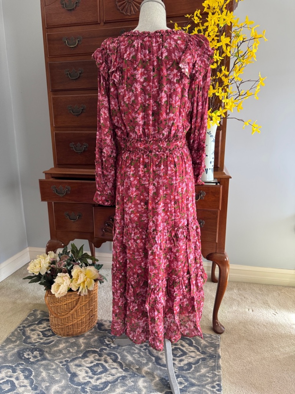 SACHIN + BABI Dress Size 10 Midi Red-Pink Floral - Picture 12 of 13